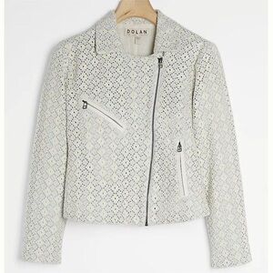 Anthropologie Dolan Rossi Eyelet Asymmetric Moto Zip Up Jacket Ivory 3X